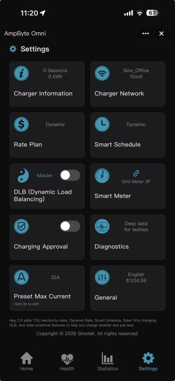 MiniApp Settings with Dynamic Load Balancing and Smart Meter controls